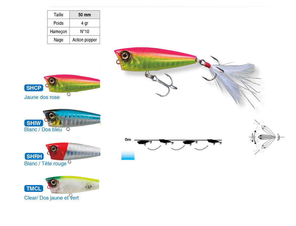 Leurre De Pêche Flottant Yo-Zuri Duel Hardcore LG Popper 50F - Pour Bar