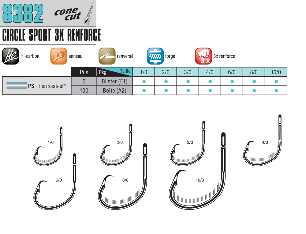 Hameçon mer VMC Circle Sport 3X Renforcé 8382 - Black Nickel (5 - N°8/0) - Sport