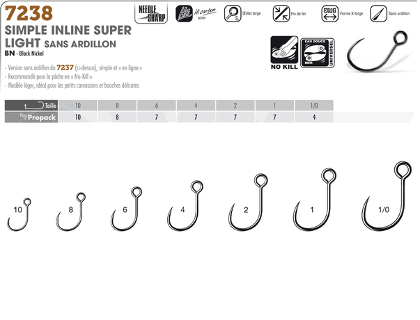 Hameçon VMC 7238 Inline Super Light sans ardillon