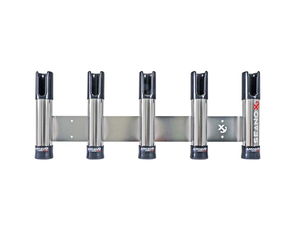 Porte canne Seanox 5 cannes ouvert plat bord Inox miroir embout noir