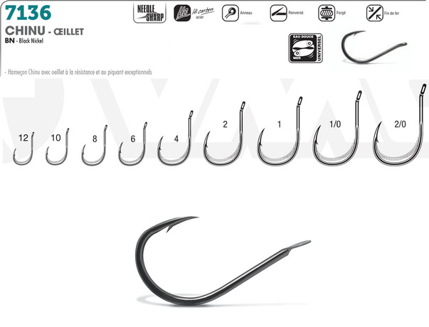 Hameçon VMC 7136 BN Chinu à oeillet