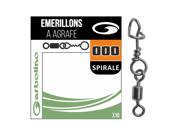 Micro émerillon rolling + agrafe spirale Garbolino