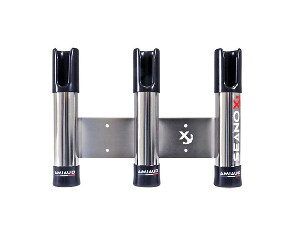 Porte canne Seanox 3 cannes ouvert plat bord Inox miroir embout noir